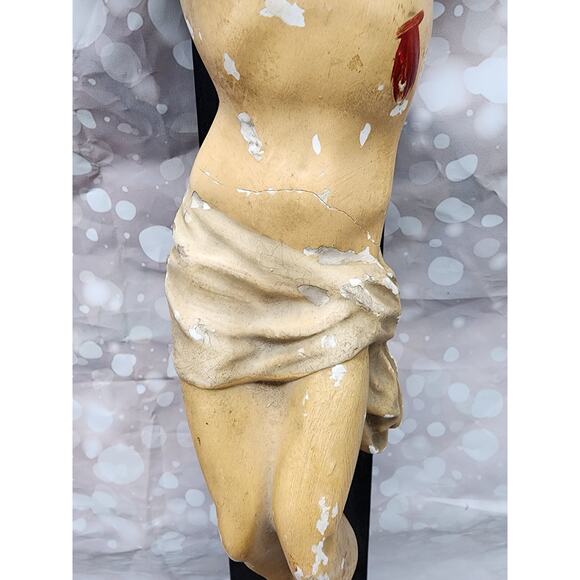 LGE Jesus Christ Crucifix Cross Statue 29” x 14.5” INRI wood & painted chalkware - Picture 3 of 9